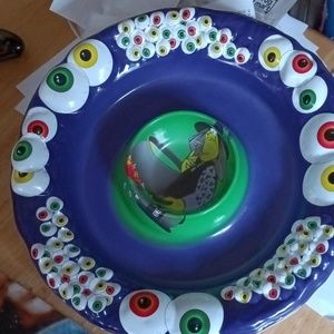 Vintage green witch plastic trick or treat candy bowl